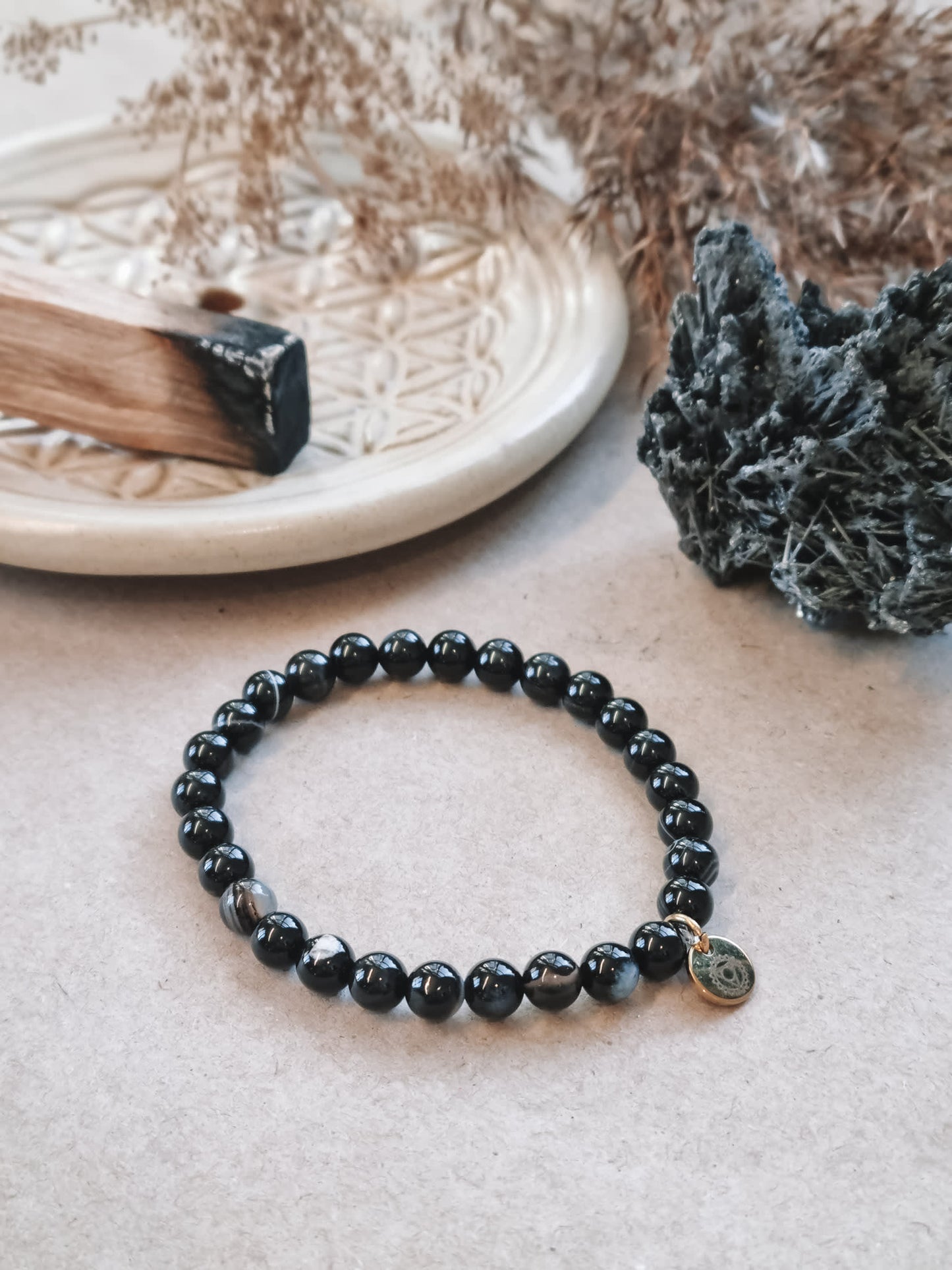 Mantra ENERGY Armband – Jordning – Svart Agat -