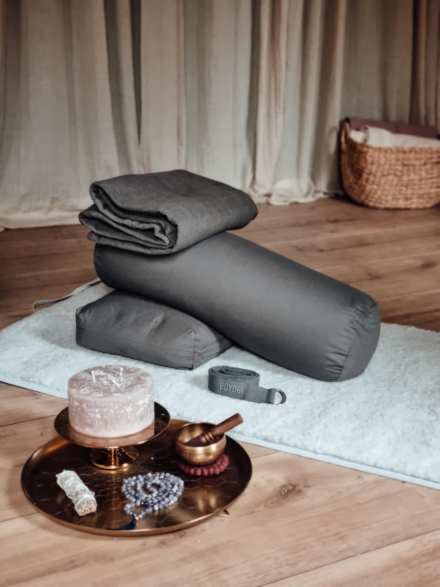 Calm Organic Cotton Yoga Blanket - Dark Grey