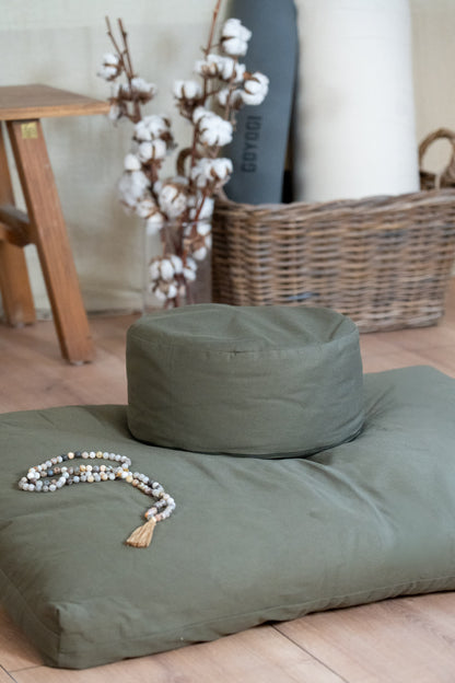 Calm Organic Cotton Round Meditation Cushion - Dark Olive